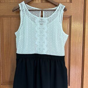 French-designed dress with white lace and black skirt